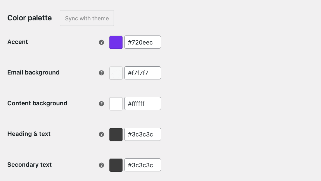 Color palette settings for WooCommerce emails