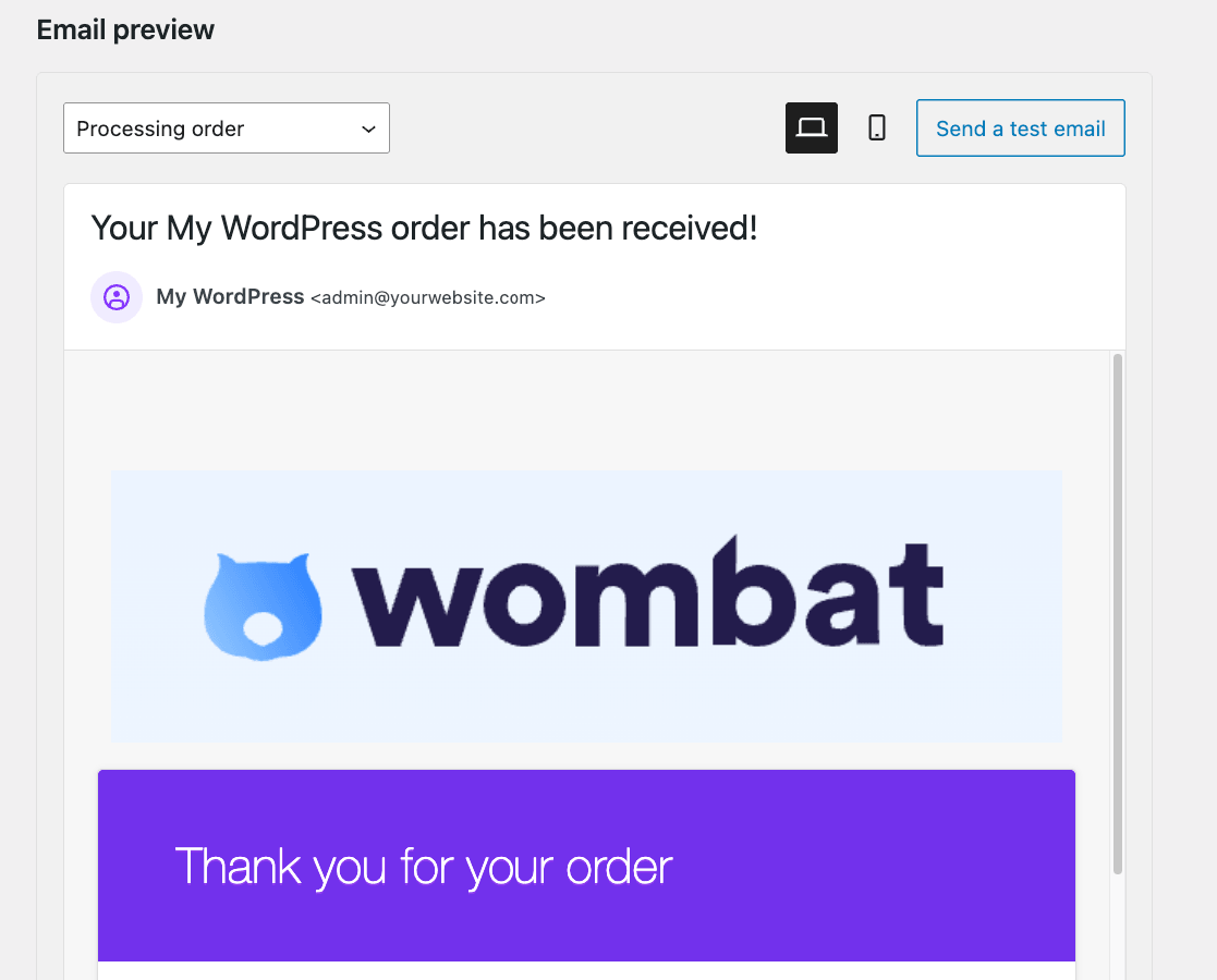  - Email preview and test send for WooCommerce emails