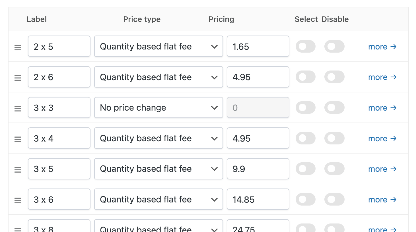 Custom banner product in WooCommerce - Pricing configuration of the 'Size' field