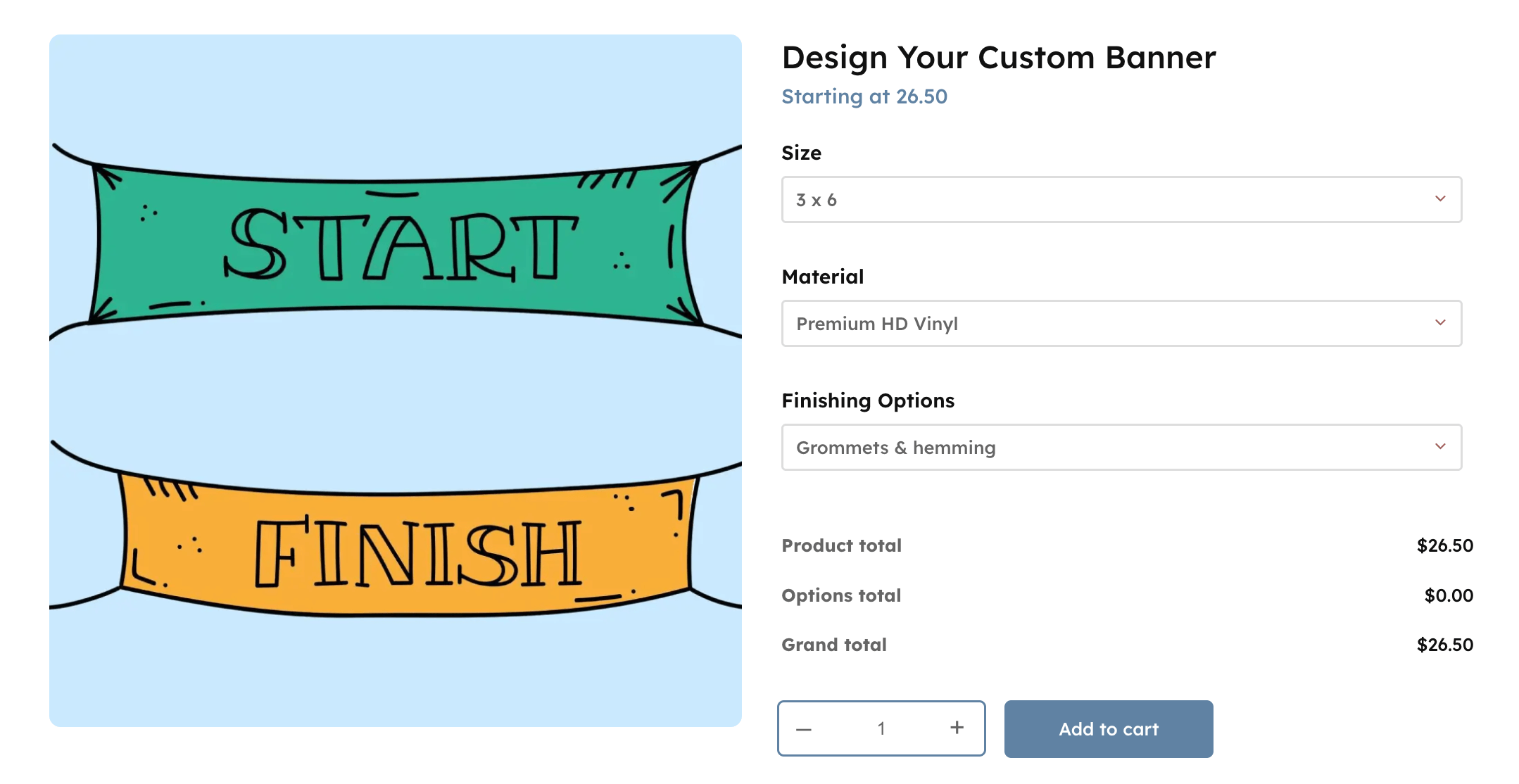 Example of a custom banner product created with WooCommerce