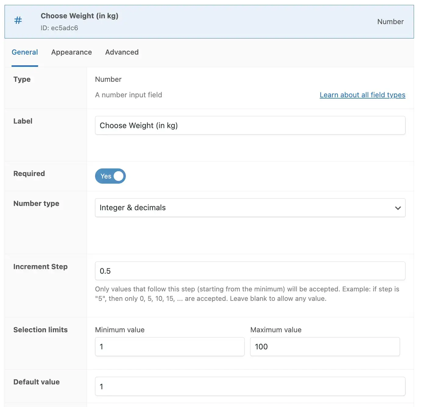 "weight" option settings in the WooCommerce backend