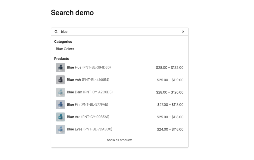 Product Search for WooCommerce demo