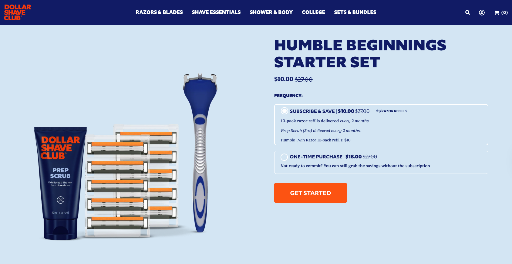 Example of a replenishment razor kit by Dollar Shave Club
