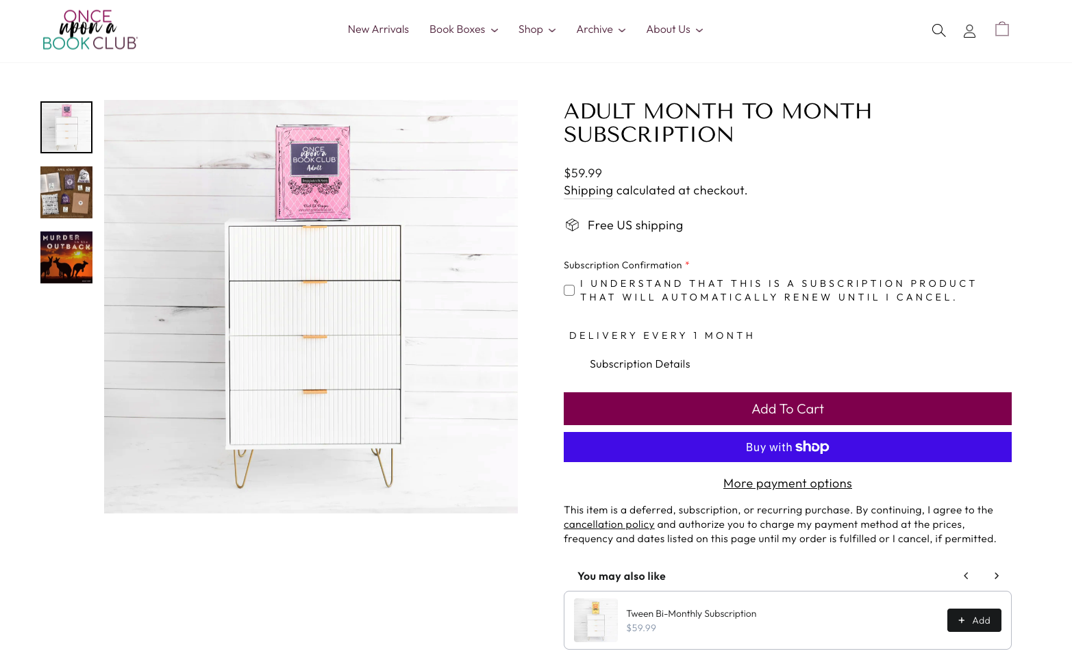 Example of a book club subscription box