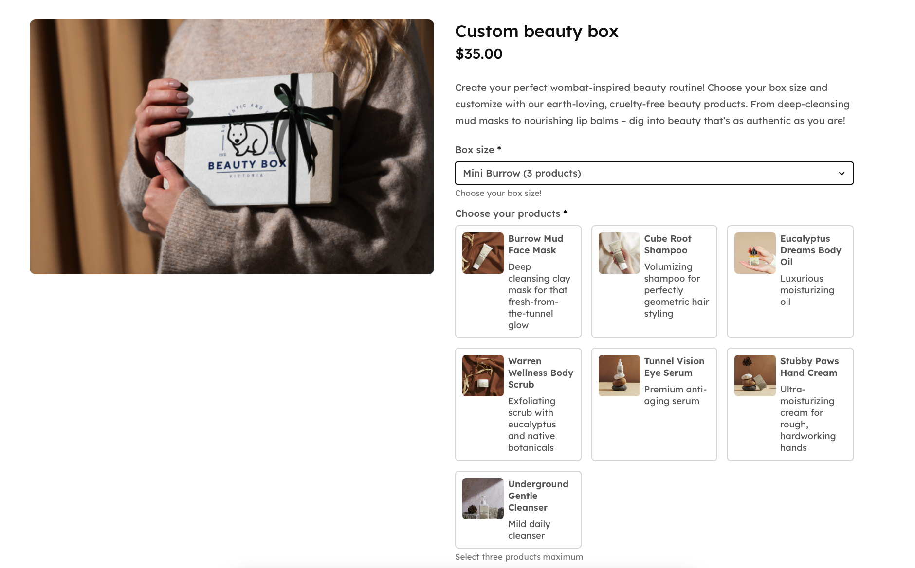 Example custom beauty box created with WooCommerce Subscriptions and Advanced Product fields