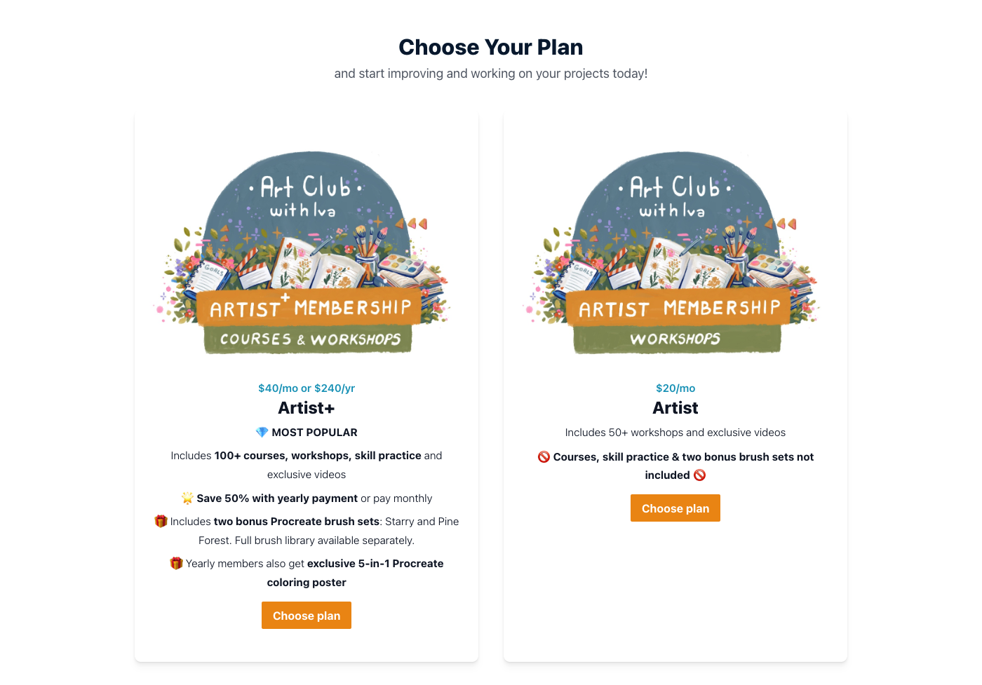 An example of a digital gated subscription for an art club