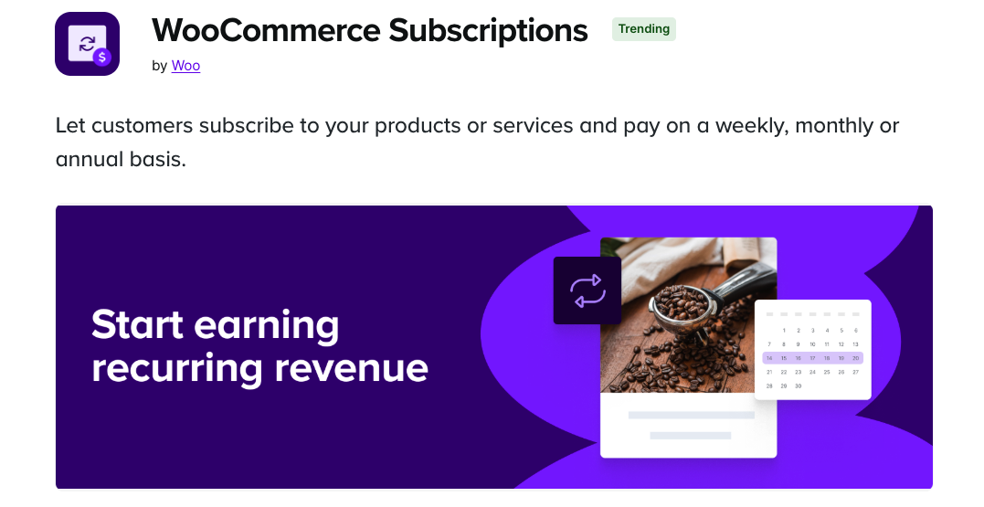 WooCommerce Subscriptions homepage