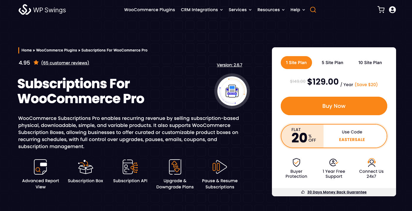 Subscriptions for WooCommerce Pro by WP Swings homepage