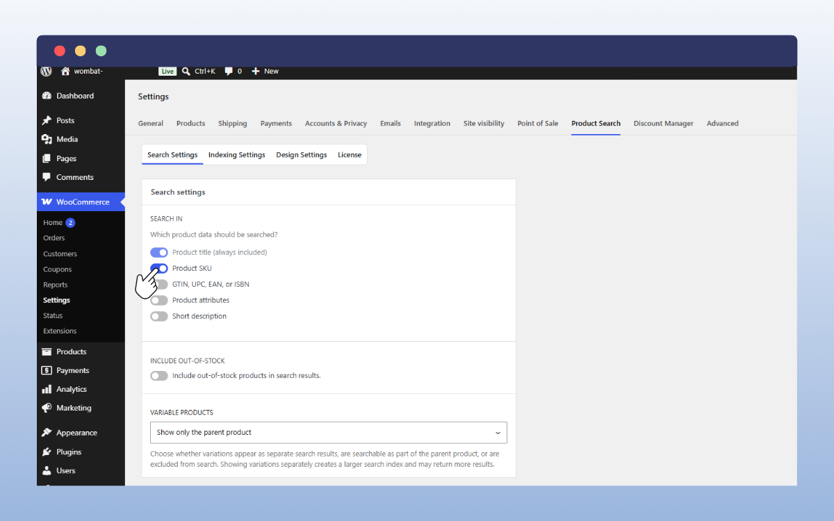enable SKU search