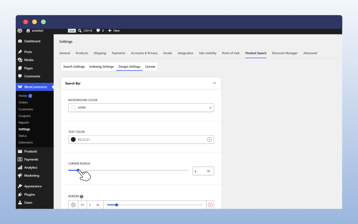 product search design settings