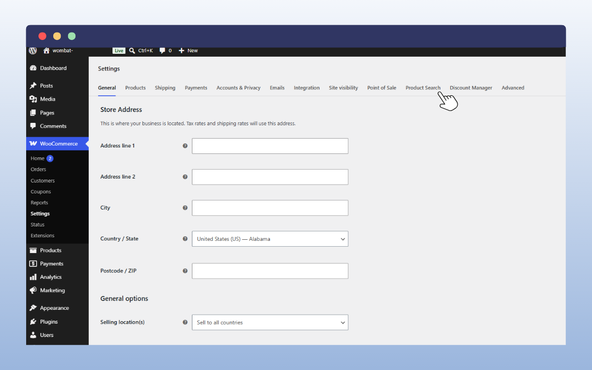 woocommerce search products by sku settings